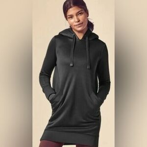 Athleta Black Triumph Luxe Shine Faux Fur Hood Sweater Dress